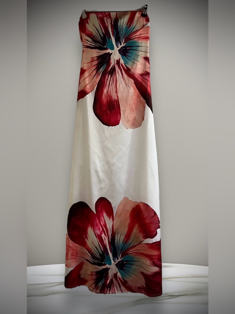 Strapless Floral Maxi Dress in White and Red